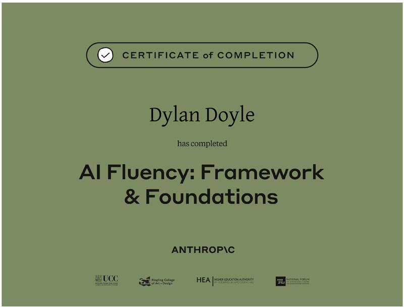 AI Fluency Framework & Foundations certificate from Anthropic